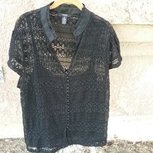Summer Lace Top w/Silk Camisole, Trim & Buttons - Beautiful - Size 2X